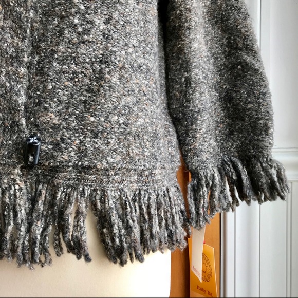 NWT Ruby Rd. Gray Fringed Cardigan Sweater.   *G1 - Picture 3 of 7